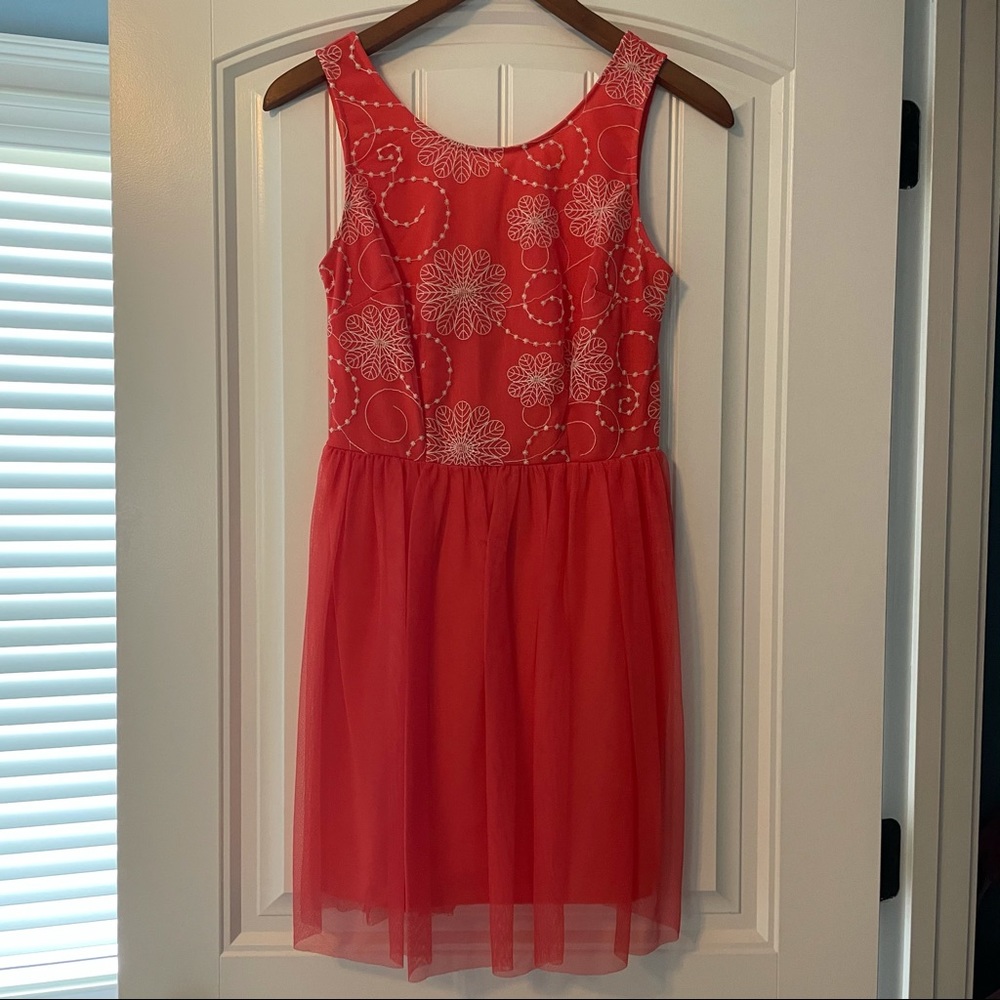 Red/orange flower embroidered dress